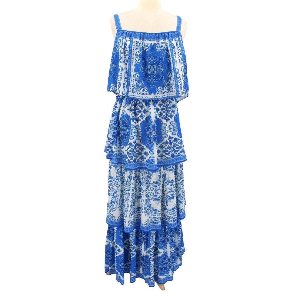 Flying Tomato Tiered Maxi Skirt Two Piece Set Medium Blue Sleeveless